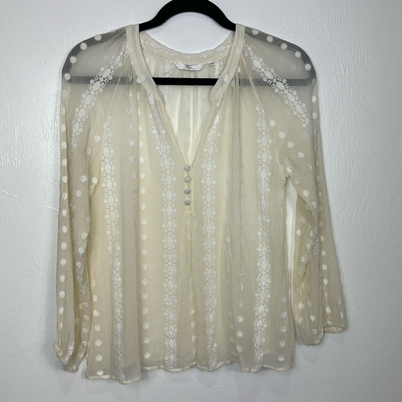 Anthropologie Zoa New York Neve Peasant Ivory Silk Sheer Top Blouse Size L - Picture 2 of 10